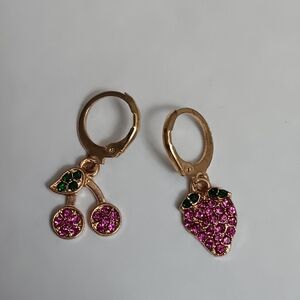 🌟3/$15 Gold Cherry and Strawberry Rhinestone Earrings
